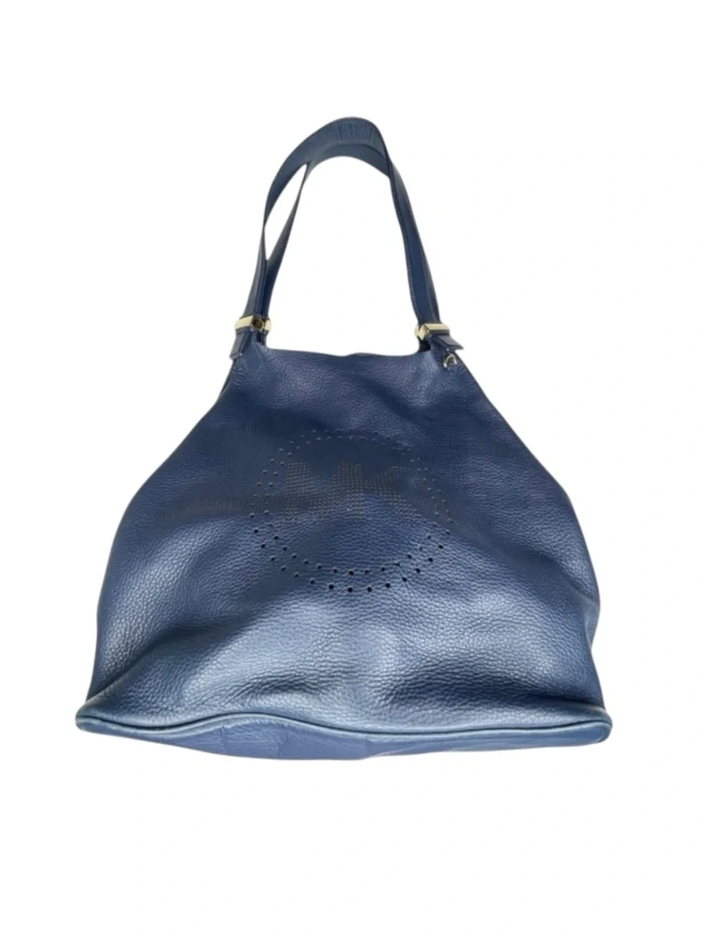 Michael Kors 𖦹 MK Perforated Logo Grab Bag Handbag 𖦹 Navy Pebbled Leather 𖦹